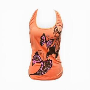Y2k D&G Butterfly Halter Top Orange Iconic Dolce & Gabbana - Size XS